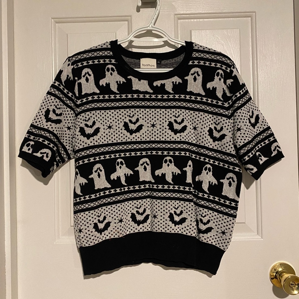 RoyalMonk by Banned Apparel UK Short Sleeved Halloween Crop Sweater, Size XL